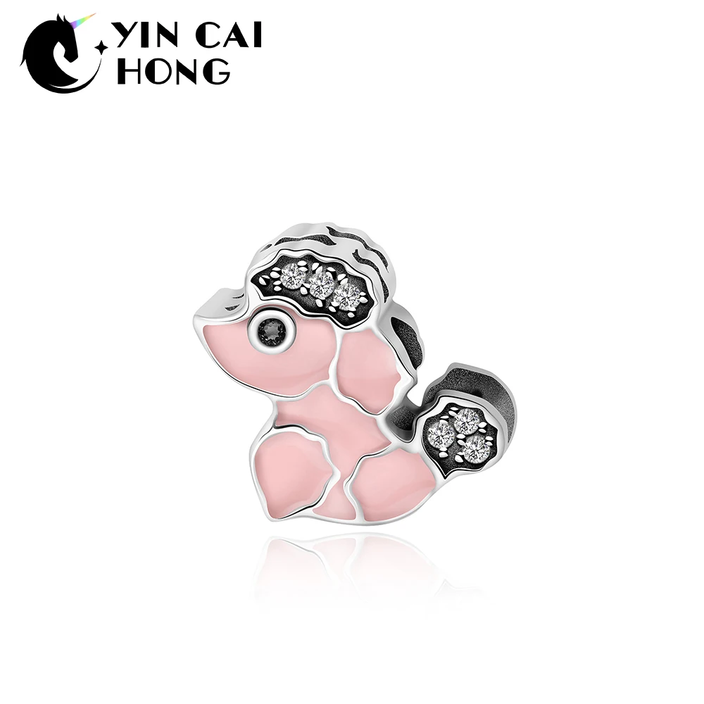 

YCH 100% 925 Sterling Silver Trend Generous Pink Cute Puppy Charm Beaded Original Women Gift Jewelry Factory Direct