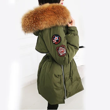 

20cm Large Natural Real Raccoon Fur 2017 Winter Womens Jackets And Coats White Duck Down Jacket Thicken Parka Outwear Army Green
