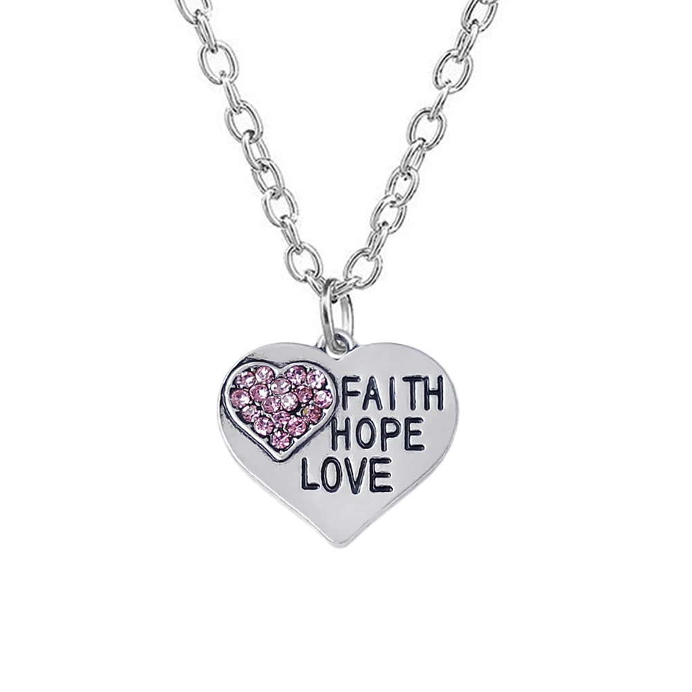 Fashion metal heart antique silver pendant necklace carved FAITH HOPE