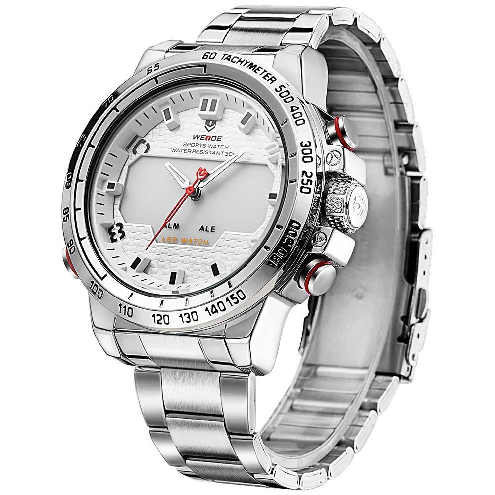ФОТО WEIDE Sports Military Watch Multifunctional Quartz LCD Digital leather Movement Waterproofed Watch Men Wristwatches Luxury Brand