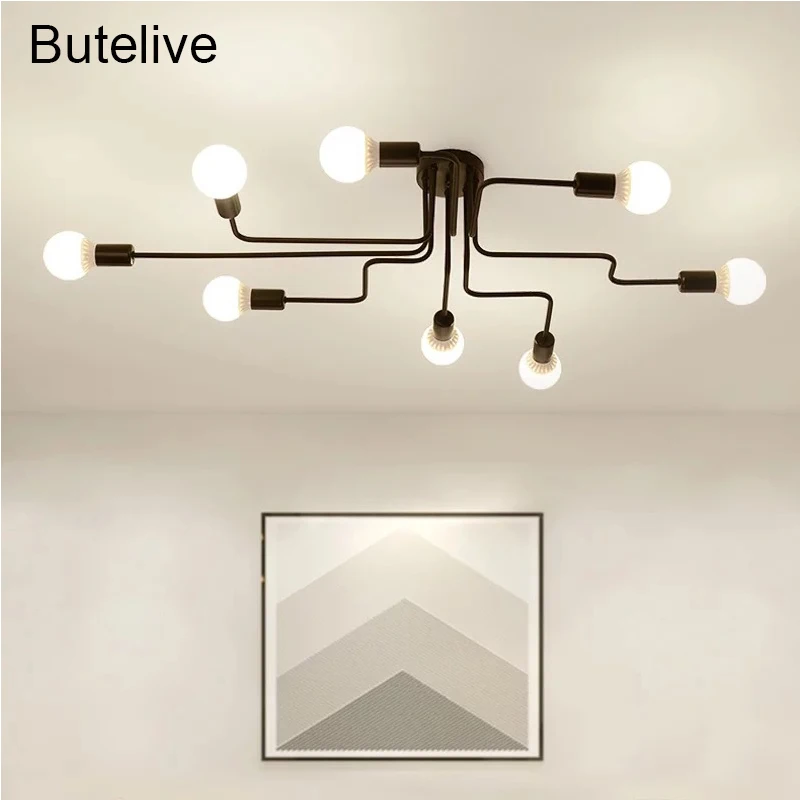 

Modern Led Chandeliers Lighting Vintage Iron Spider Lustres Industrial Black Chandelier Living room Bedroom Lampadario Modern