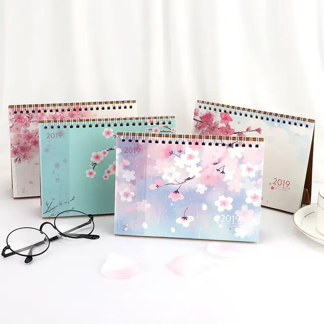 1pcs 2019 Novelty Cherry Blossoms Desk Calendar Diy Mini Table