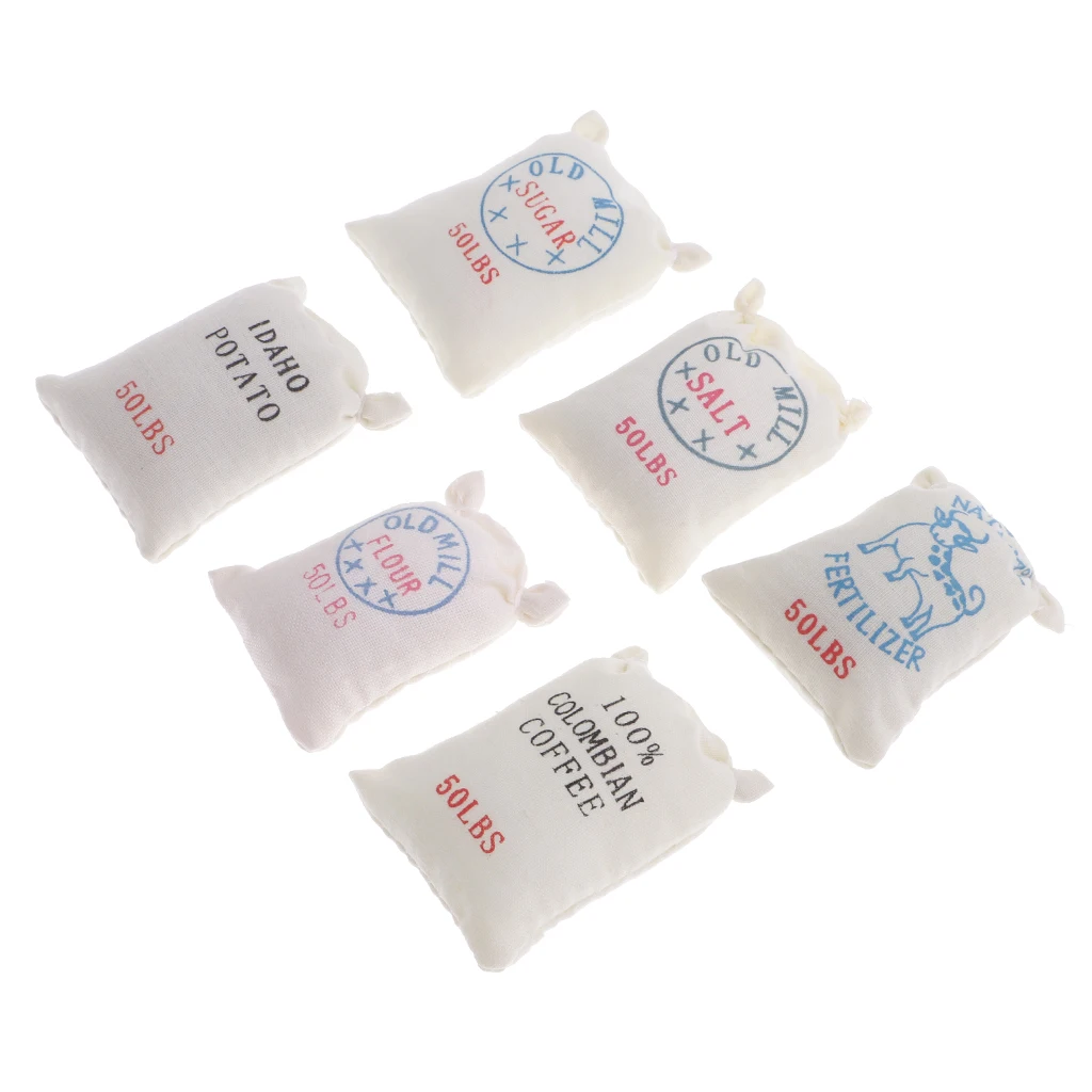 1/12 Dollhouse Miniature Kitchen Food 6 Bags of Sugar Flour Salt Potato Model Kids Pretend Play Toy