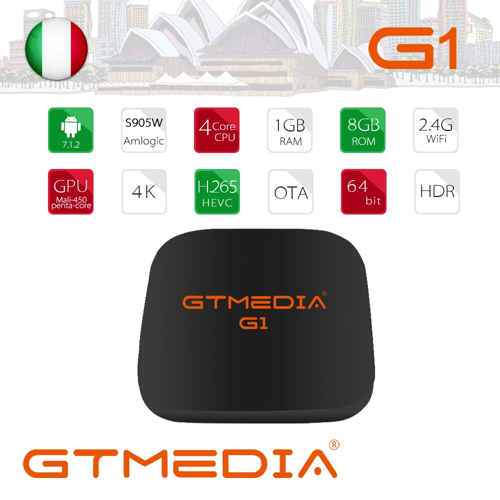

Android 7.1 TV Box GTmedia G1 Built-in WiFi 1GB RAM 8GB 1080P H.265 4K Google Player Store Youtube IPTV TV BOX PK Mi TV Box 2
