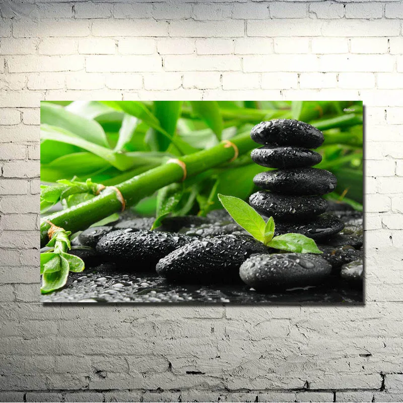 ZEN Stone Bamboo Шелковый арт плакат для буддизма 13x20 24x36 дюймов изображения домашнего
