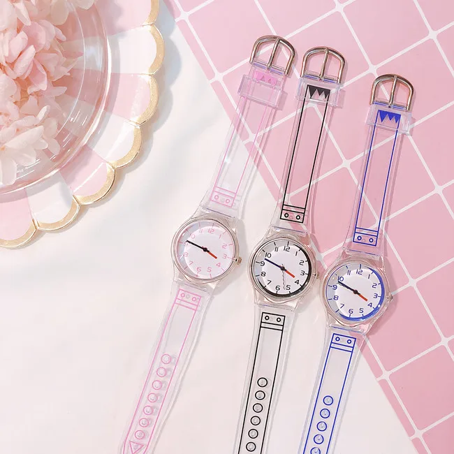 20191 шт Женские Прозрачные наручные часы с силиконовым ремешком, кварцевые повседневные часы в стиле комиксов