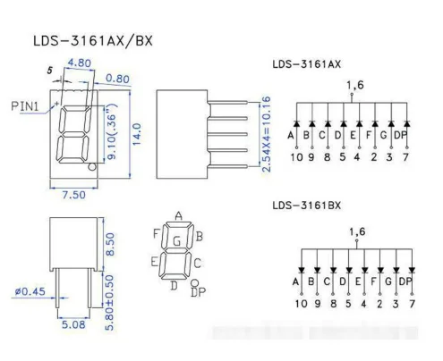 0,36 дюймовый дисплей 3 4 бит светодиодный дисплей 7 сегментный светодиодный дисплей общий катод/анод цифровая трубка 0,36 дюймов светодиодный