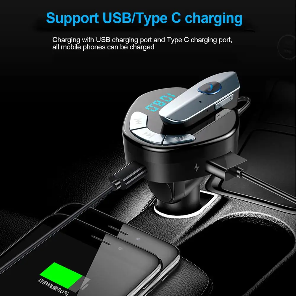 

MP3 Wireless In-Car Bluetooth USB Charger with Wireless Bluetooth earphone Automobile Music Audio Receiver #608