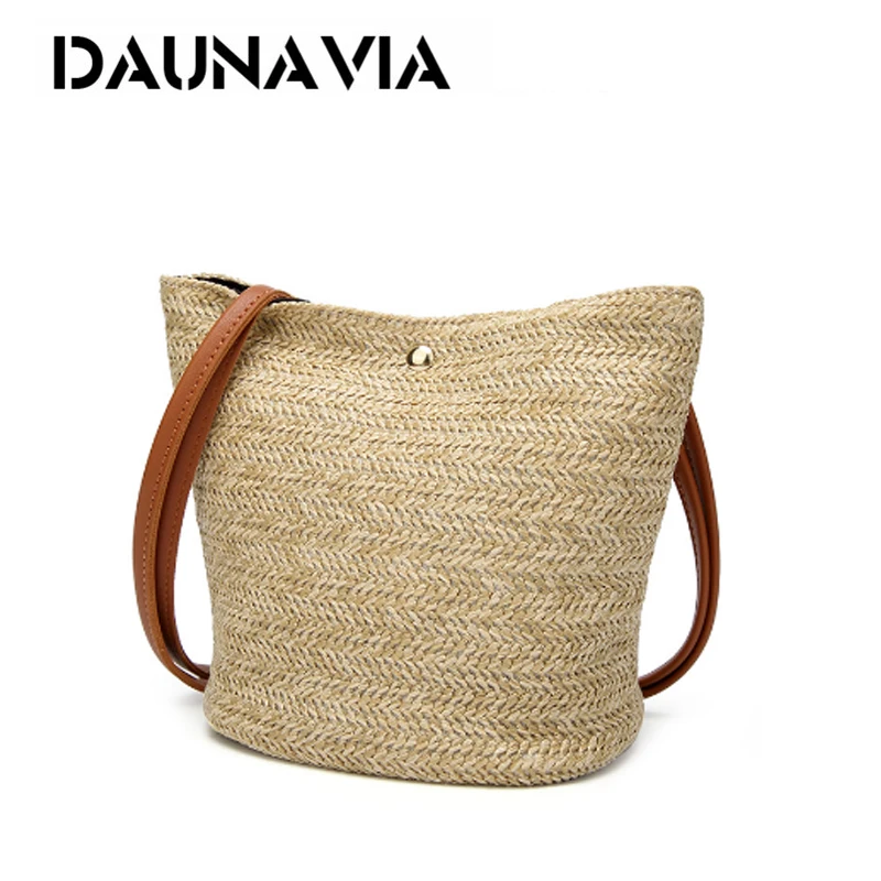 Модные Плетеные женские сумки DAUNAVIA натуральные простые однотонные пляжные