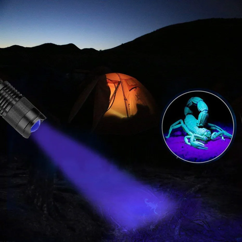 Zoomable Led UV Flash светильник 395nm фонарь светильник ультрафиолетовый светильник черный светильник с использованием батареи AA/14500 для проверки маркеров