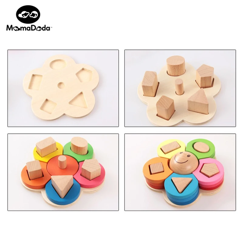 Montessori Marterials Math Geometry Cognitive Educational Toys For Baby Wooden Montessori Infant Flowers Shape Set of Column 