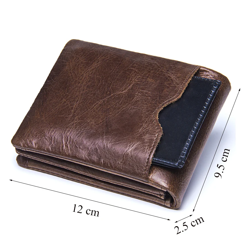 CONTACT'S Genuine Crazy Horse Leather Men Wallets Vintage Trifold Wallet Zip Coin Pocket Purse Cowh