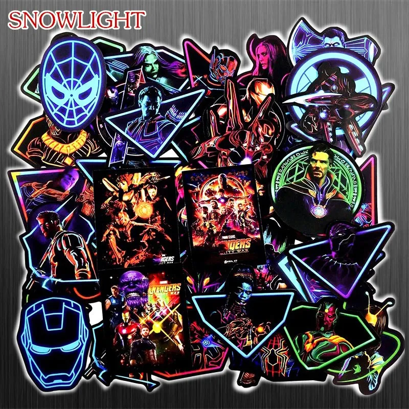 24pcs/LOT Neon Super Hero Avengers Marvel Sticker For Skateboard Motorcycle Luggage Stickers Laptop Pvc Waterproof Sticker
