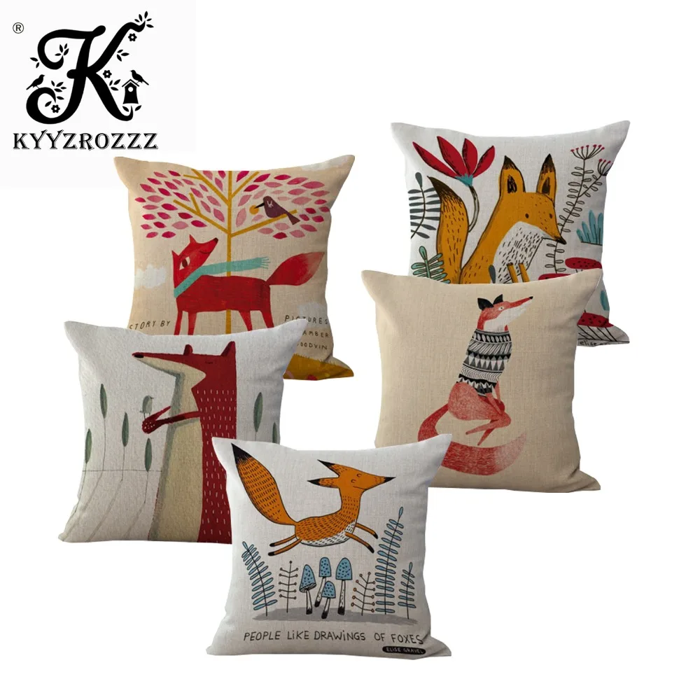 Наволочка из хлопка и льна с рисунком лисы 45x45 см|cushion cover|cushion cover patternpattern cushion covers |