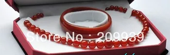 

huij 002191 100% natural red carnelian Agate jade lady's bracelet necklace wedding bride set