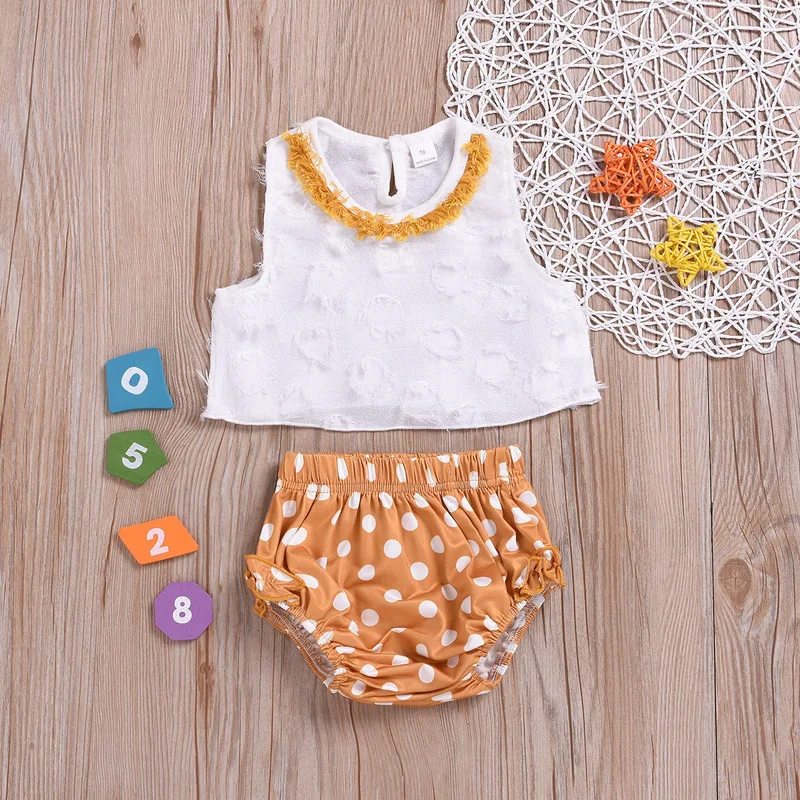 

Cukoe Infant Newborn Baby Girls Clothing Sets Cotton Summer T-shirt+Dot Shorts Baby Girls Clothes 2PCS