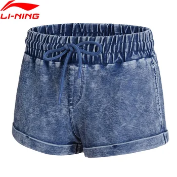 

(Break Code)Li-Ning Women Denim Shorts Fitness Loose Fit 56% Cotton 38% Polyester LiNing li ning Sport Shorts AKLN118 WKD578
