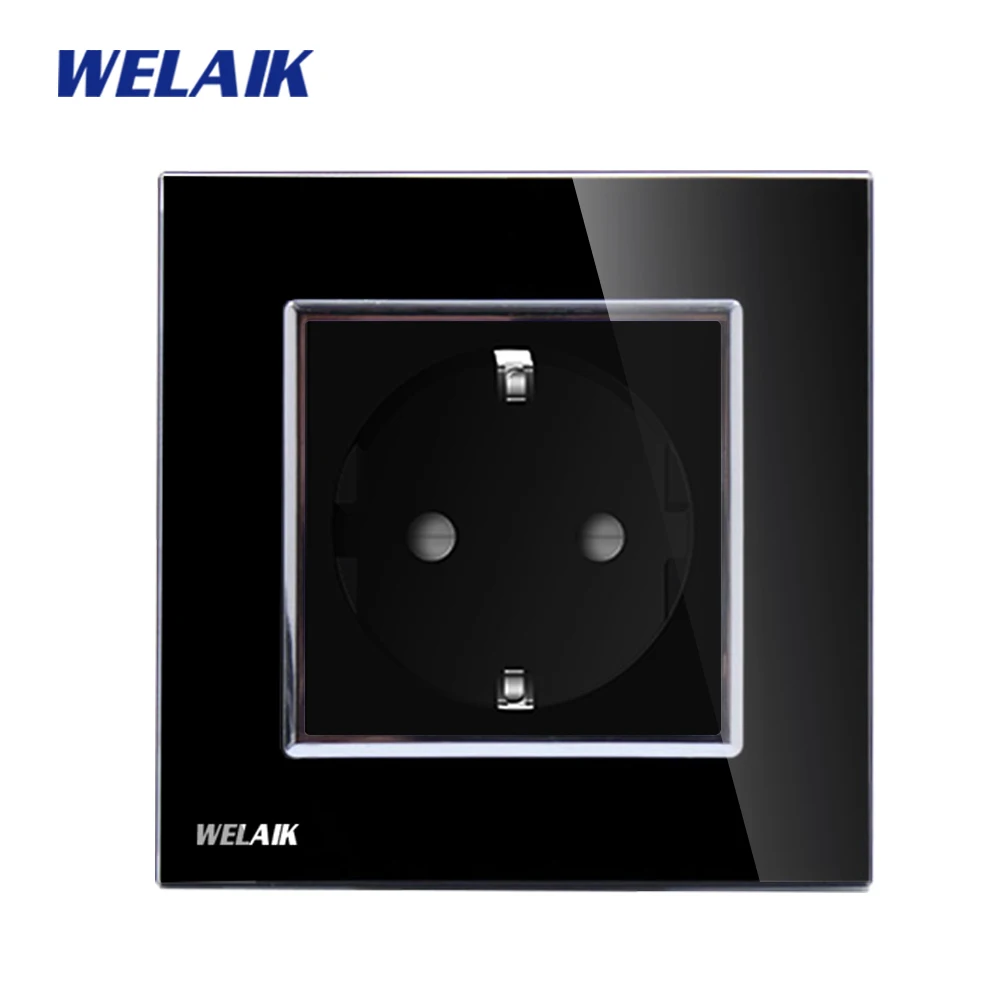 WELAIK EU Wall Socket EU Standard Power Socket Black Crystal Glass Panel AC 110~250V 16A Wall Power Socket A18EB WELAIK EU Wall Socket EU Standard Power Socket Black Crystal Glass Panel AC 110~250V 16A Wall Power Socket A18EB