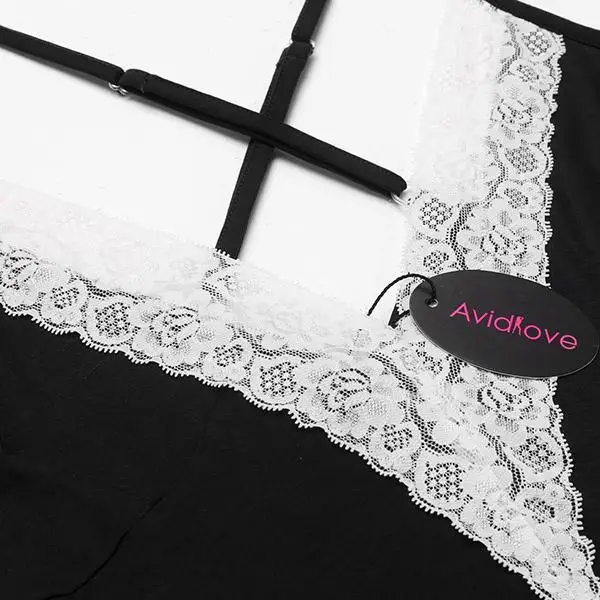 Avidlove для женщин Ночная рубашка Большой размеры Cross Back Ночная кружево V рукавов средства ухода за кожей шеи пижамы Лоскутная домашняя