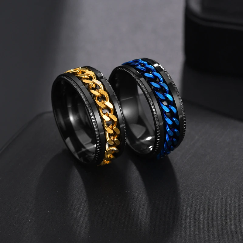 Punk Rings 8mm Spinner Chain Men Rotatable Stainless Steel Ring