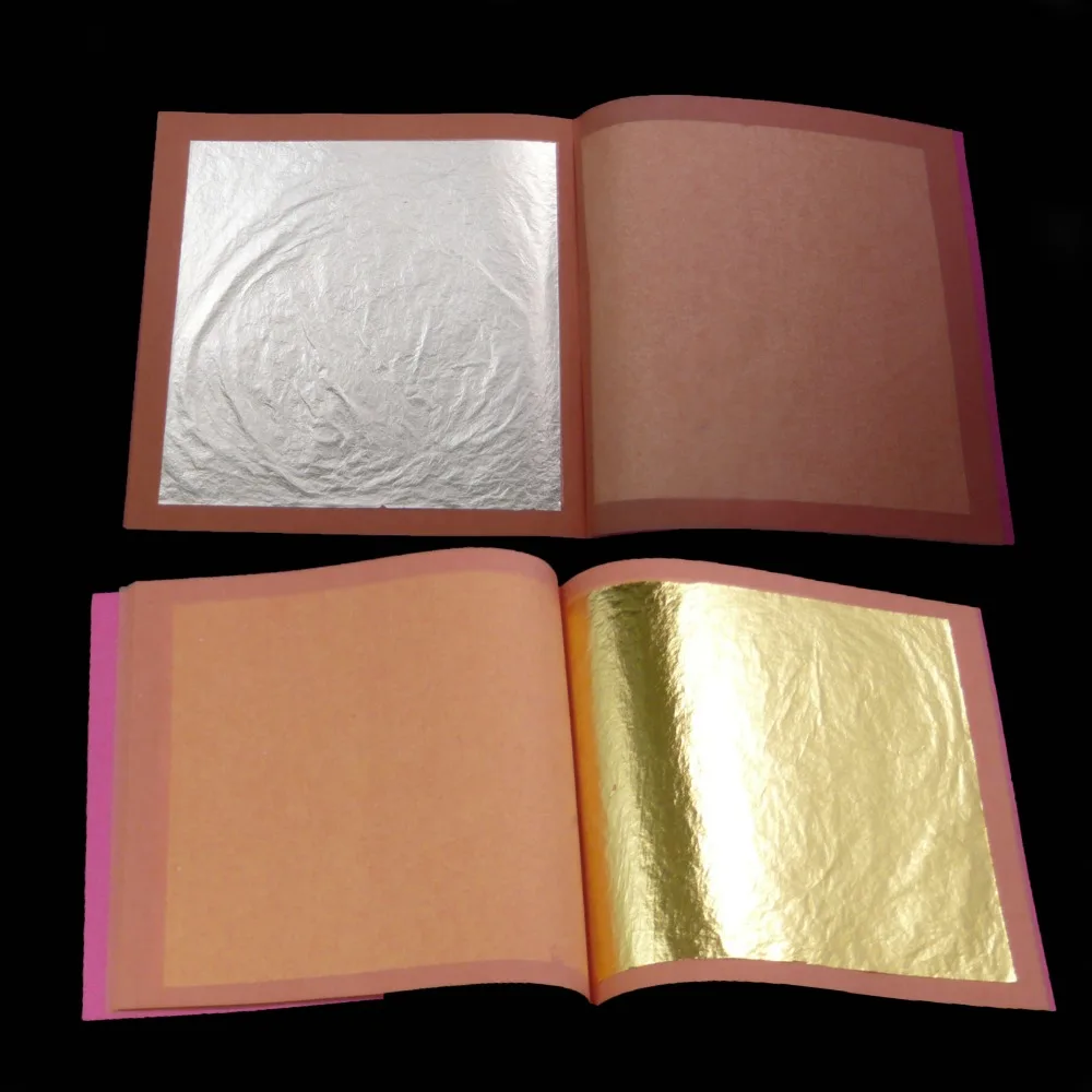 

50 sheets in 2 booklets of 25 pcs genuine 24K edible gold leaf and 25 pcs genuine 99.9% silver leaf for gilding