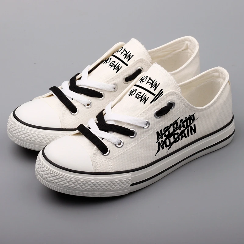 

Luxury Brand Men Flat Canvas Shoes Custom Letter No Pain No Gain Printed Casual Walking Shoes Espadrilles Chaussure Homme