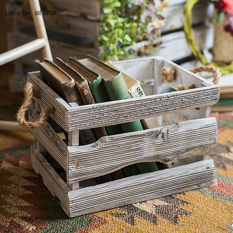 

farmhouse handmade solid antique wooden crate with handles