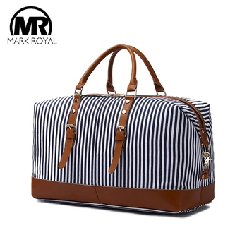 

MARKROYAL New Striped Canvas Large-Capacity Fashion Travel Bags Duffel Tote Large Weekend Bags Portable Reclining Travel Bag