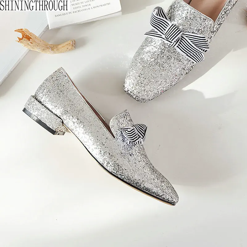 

2019 spring and autumn shiny glitter low heels shoes sweet Ladies fashion shoes Woman shoes large size 43