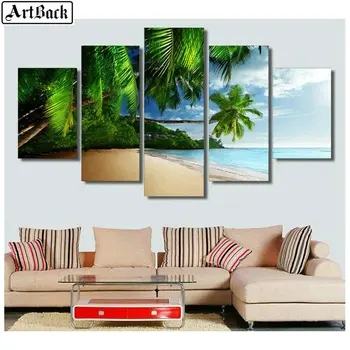 

5 spell painting beach tree landscape full square drill 5d diamond painting 3d diamond embroidery kit for living room decoration