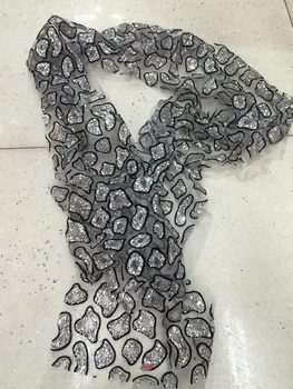 

SH-030 glued glitter sequins lace fabric African French net tulle Lace Fabric for party