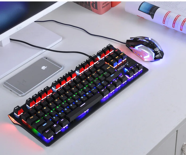 Rx920 проводной 87 Ключи смешанные подсветкой Эргономичный USB Игры Механическая клавиатура Мышь Combo 3200 Точек на дюйм оптический PC Gamer Мышь наборы для ухода за кожей