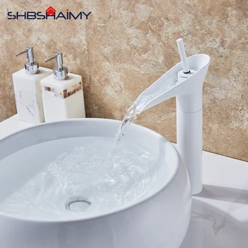

Pure White Basin Mixer European Style Hot and Cold Water Single Handle Waterfall Bathroom Basin Faucet Deck Mounted