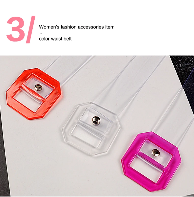 Women Transparent English letter Belt Volorful Gentlewoman Jean Accessories PVC belts Purple Red Transparent Buckle Summer Style Trendy Strap1 (6)