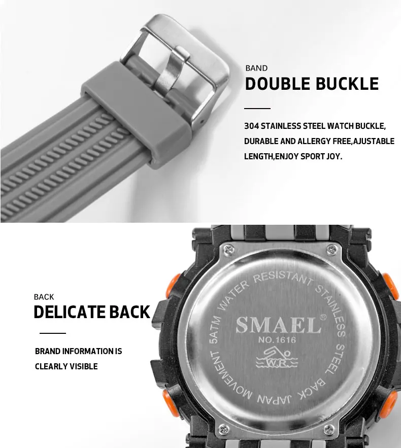 Цифровые наручные часы в стиле милитари из натуральной кожи SMAEL часы Для мужчин светодиодный спортивные часы для Для мужчин Waterproof1616