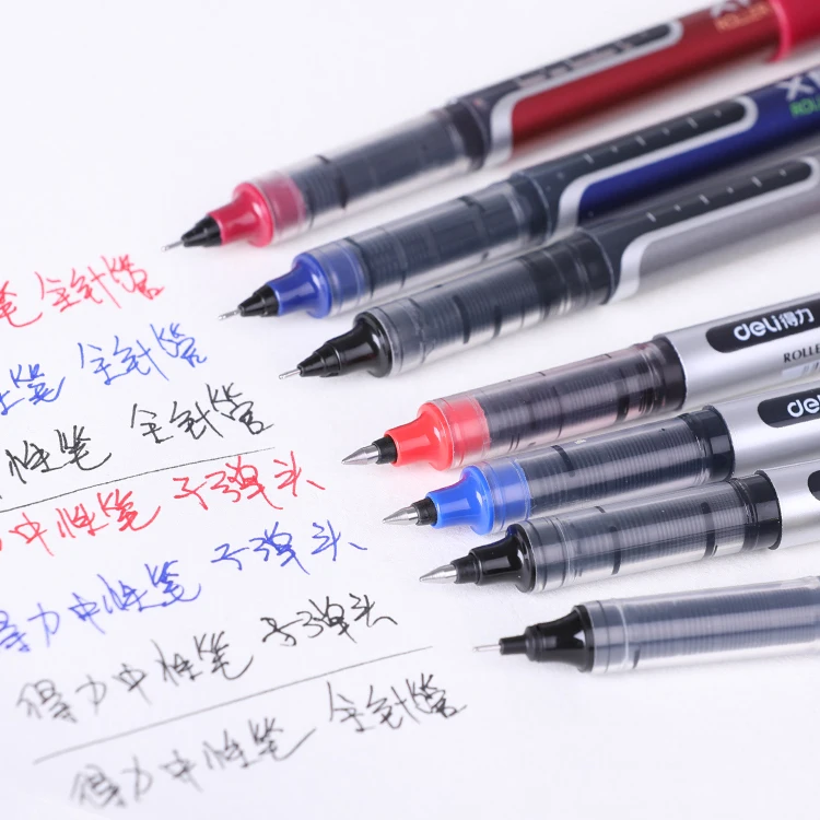 

12pcs/box Deli Roller Ball Pen Black Blue Red Gel Pens Bullet/Needle Tip 0.5mm Student Stationery Pens School Office Supplies