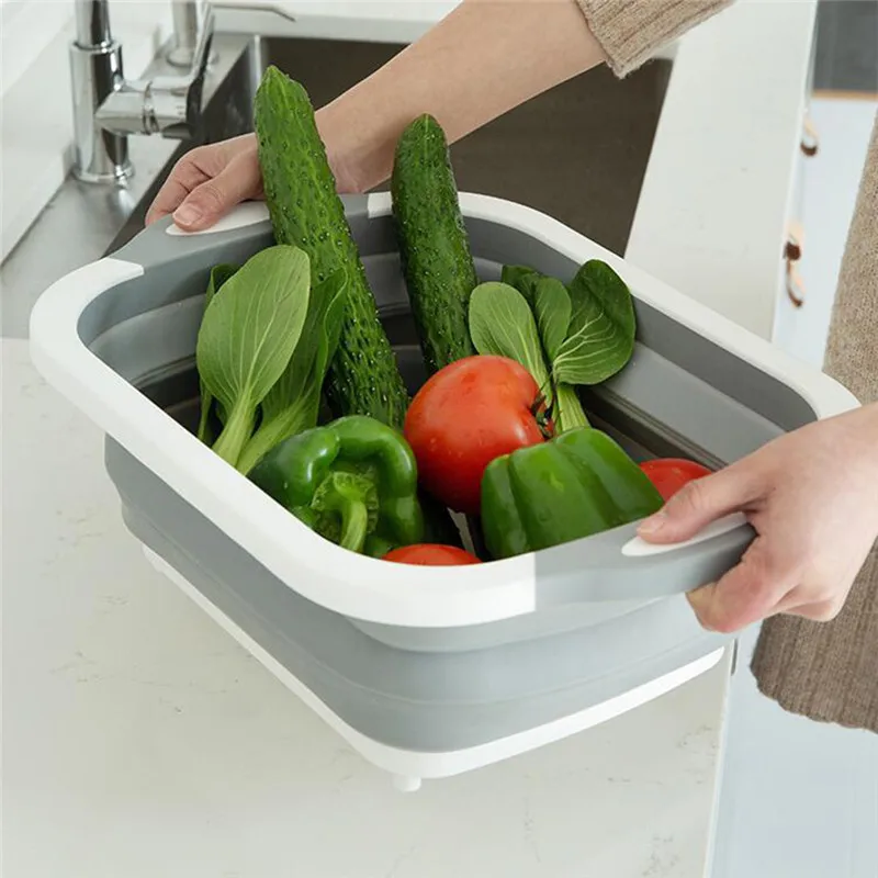 

2019 Multifunction Foldable Cutting Board Fruit Vegetable Washing Drain Basket Collapsible Kitchen Dining & Bar Gift Drop #0525