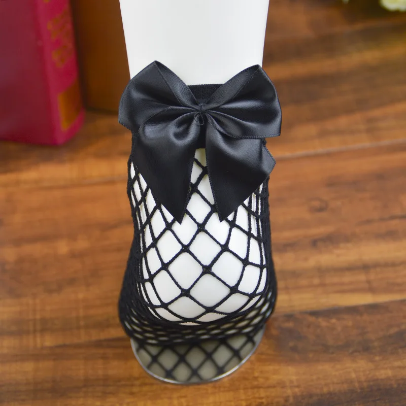 knee socks Chic Streetwear Women's Harajuku Black Breathable Bow knot Fishnet Socks.Sexy Hollow out Mesh Nets Socks Ladies Girl's Bow Sox walking socks womens