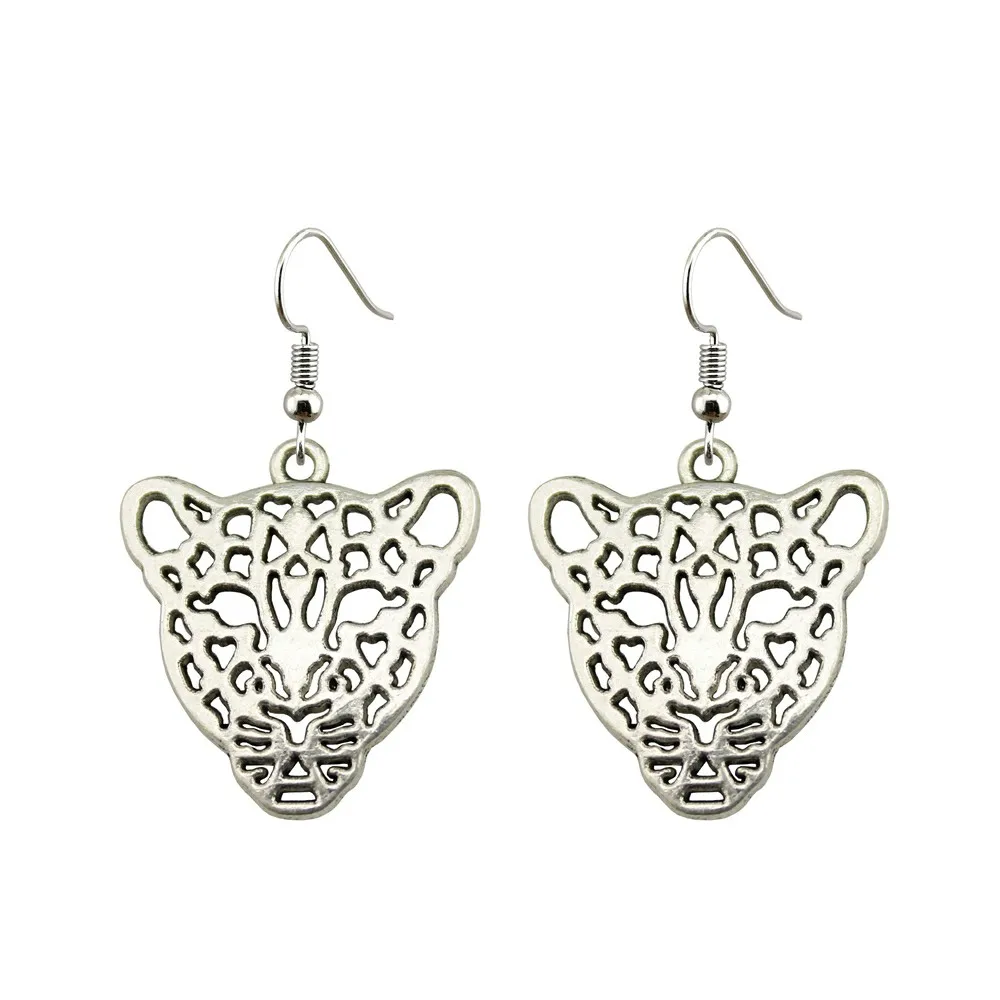 Vintage New Fashion Simple 28x26mm Leopard Head Charming Drop Dangle Earrings For Lady Women
