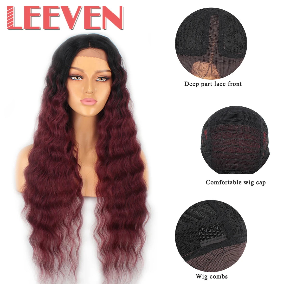 Leeven 30inch Loose Wave Synthetic Lace Front Wig For Woman Wigs Middle Part Lace Front Wig Long Wigs