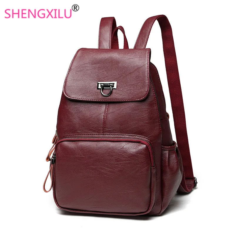 Shengxilu Europe Style Women Fashion Backpacks Retro Split Leather