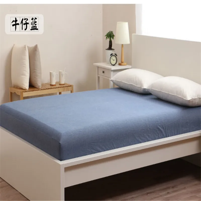 Fashion Denim Blue Solid Color 1pc Outlet Mattress Cover Fitted Sheet Bedding Bed Sheet Bedding