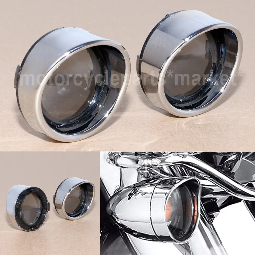 

2Pcs Chrome Turn Signal Light Indicator Visor Ring Kit Smoke Lenses Lens For Harley Dyna Softail Sportster XL 883 XL 1200