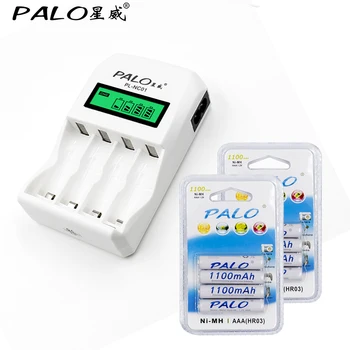 

Free shipping intelligent LCD display Indicator 4 Cell Battery Charger + 8pcs aaa 1100mah NiMh Battery