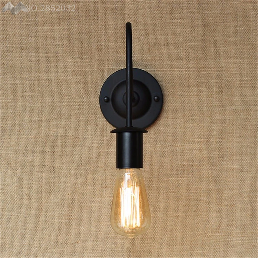 JW_Antique Wrought Iron Loft Style Black Wall Lights Bedside Retro