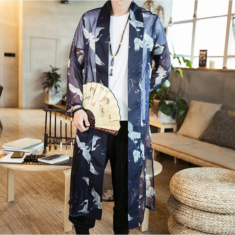 Kimono cardigan men japanese obi male yukata japan kimono men japanese fashion male haori obi samurai clothing KZ2004
