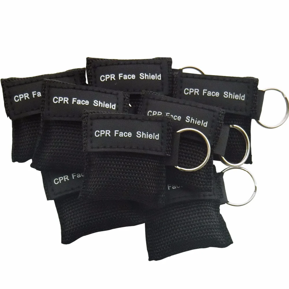 500Pcs/Pack CPR Resuscitator Mask Keychain Key Ring Emergency Face Shield With One-way Valve Mask For Health Care Black Bag