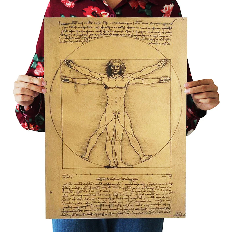

DLKKLB Leonardo Da Vinci Manuscript Vitruvian Man Posters Nostalgic Retro Decorative Painting Core Kraft Paper Wall Sticker