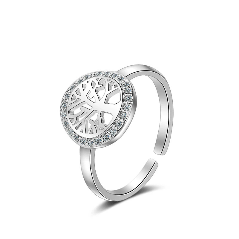 

FINDYOU Adjustable Charms Round Shape With Crystal Rings For Women Tree of life Pattern Rings Fashion Jewelry Best Gift JZ209