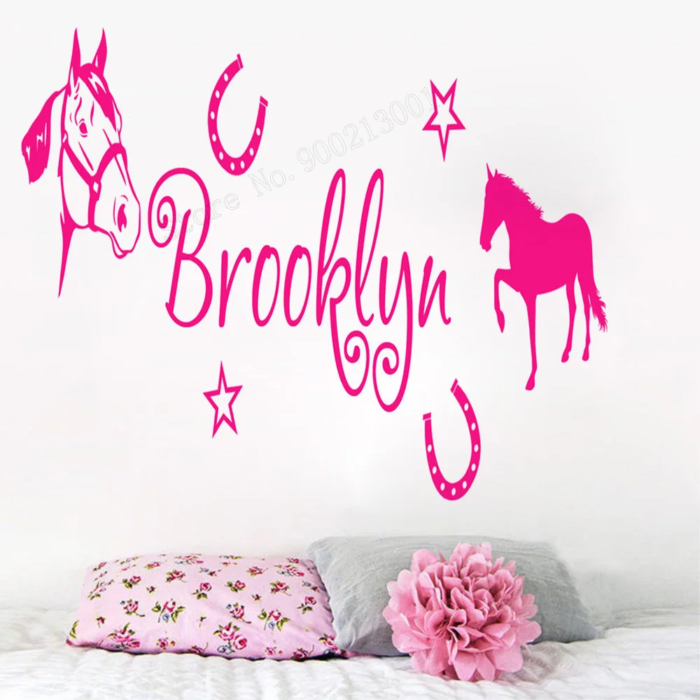 

Wall Decoration Horse Personalized Name Poster Beauty Girl Decor Bedroom Sticker Vinyl Art Removeable Decorative Mural LY367